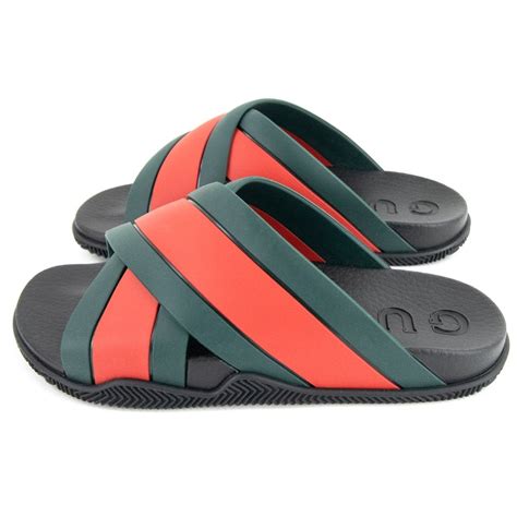 gucci web rubber slides|Gucci rubber slides women's.